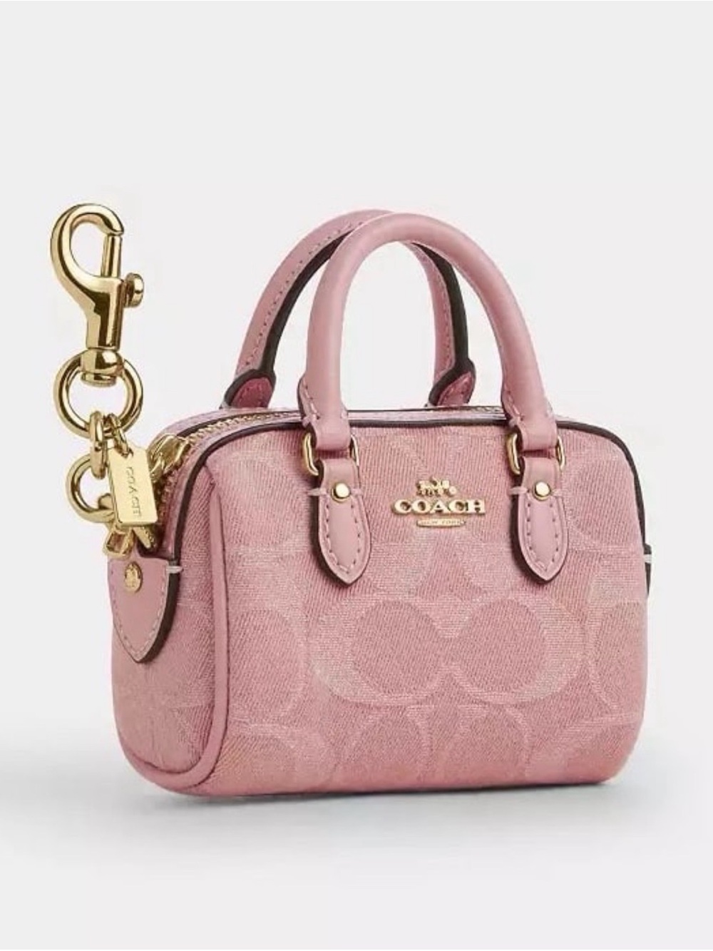 Coach Mini Rowan Bag Charm Wallet in Signature Denim & Leather Light Pink NWT